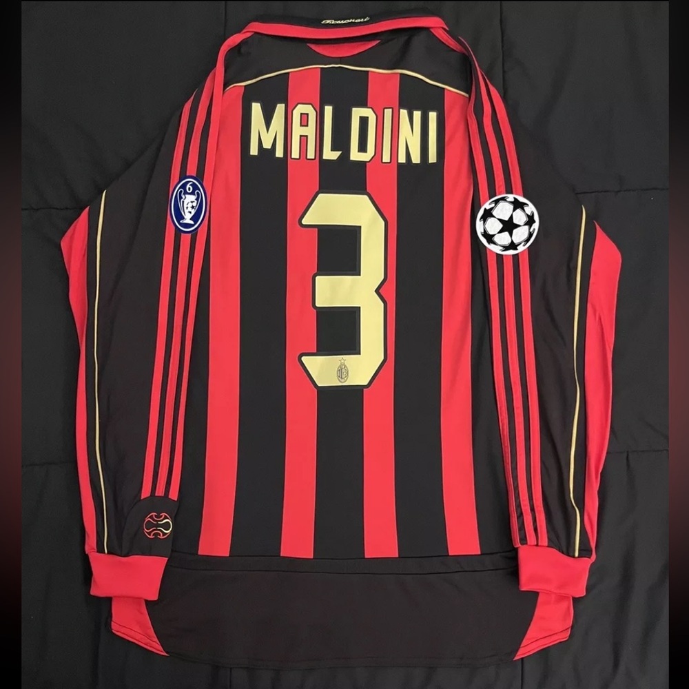 Maldini #3 AC Milan Longsleeve Soccer Jersey Home 2006 UCL Retro S-XL